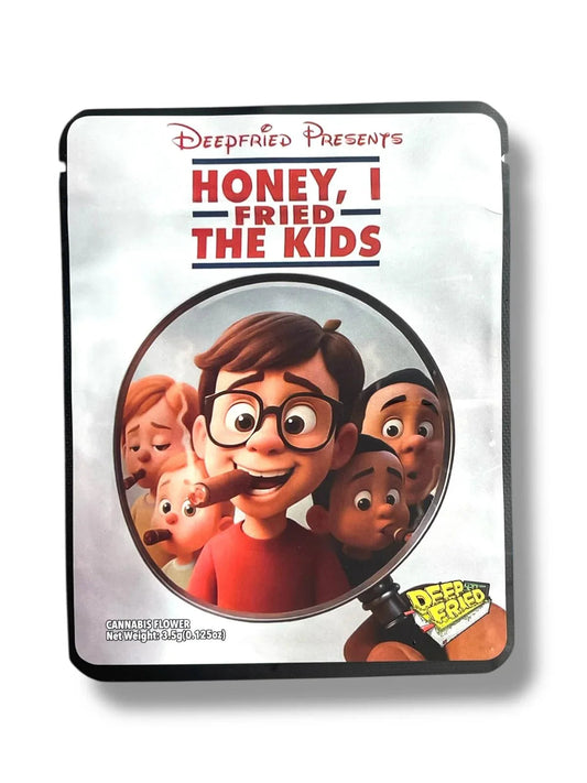 Deep Fried Honey I Fried The Kids Combo Sticker Mylar Bags | 16oz, 1oz & 3.5g - Black Unicorn Hub