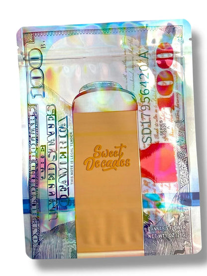 $100 Sweet Decades 1 OZ 28G empty Mylar bag 1-ounce (50 Count) - Black Unicorn Hub