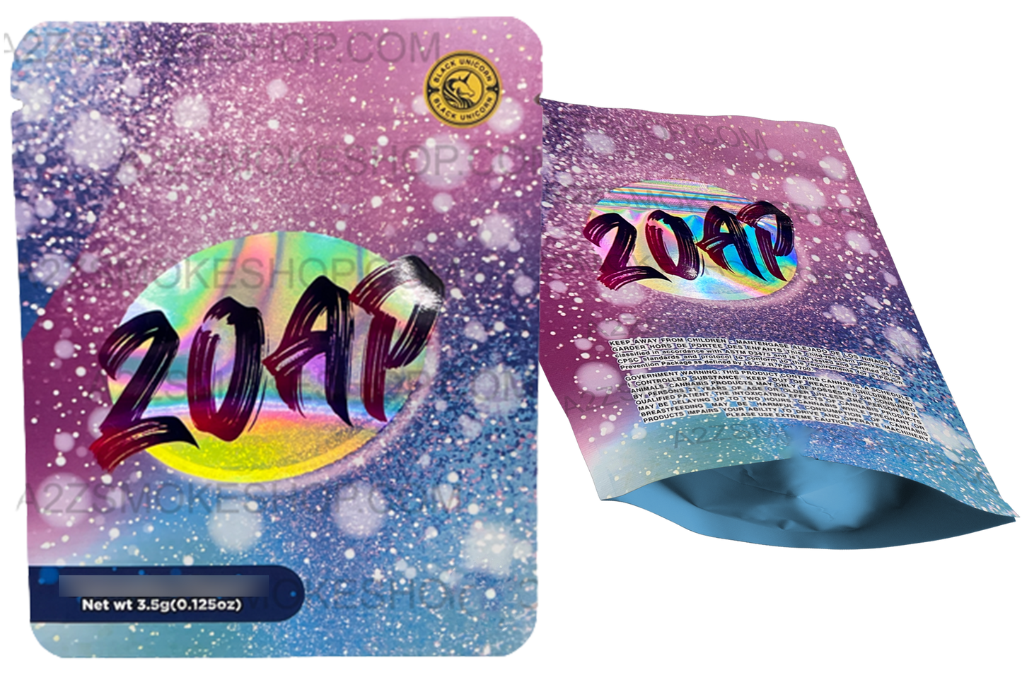 Black Unicorn Zoap Holographic Mylar bag 3.5g  For Flower
