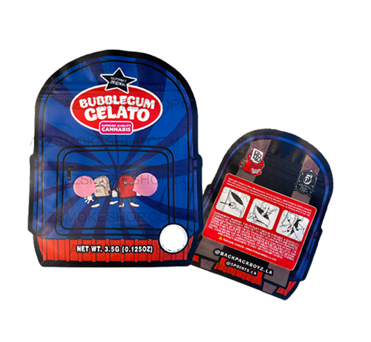 Backpack Boyz Bubblegum Gelato Blue cut out Mylar zip lock bag 3.5G