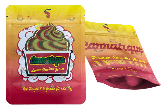 Cannatique Lemon Raspberry Gelato -Mylar bag 3.5g Smell Proof Airtight Mylar Bag- Packaging Only