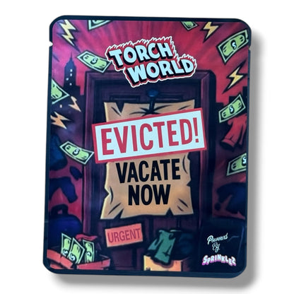 SprinklezTorch World Evicted 3.5G Mylar sticker Bags -With stickers and label