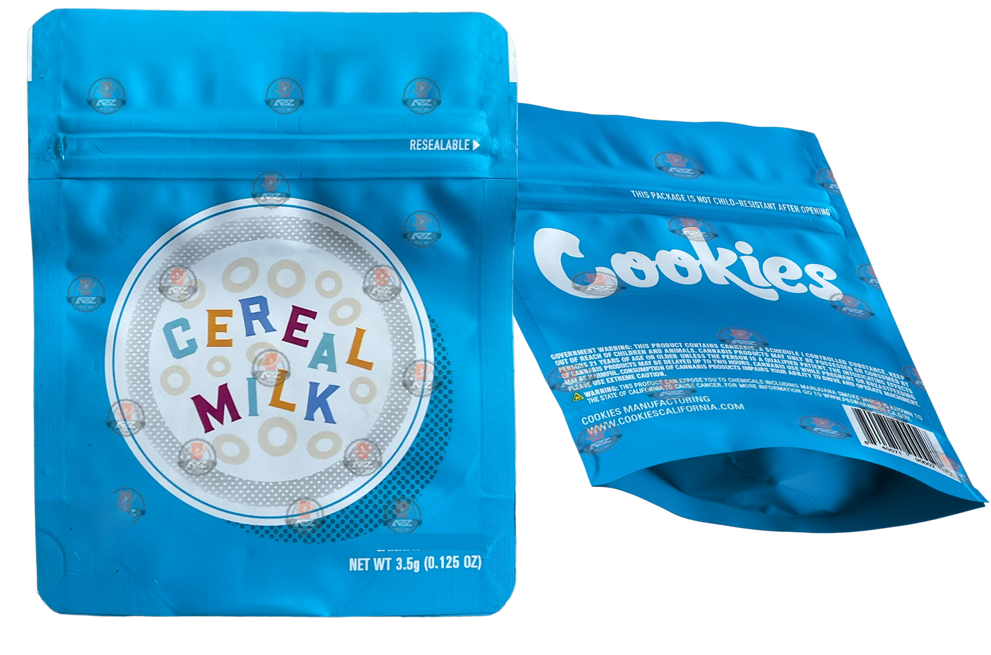 Cookies Cereal Milk Mylar Bags 3.5 Grams Smell Proof Resealable Bags w/ Holographic Authenticity Stickers