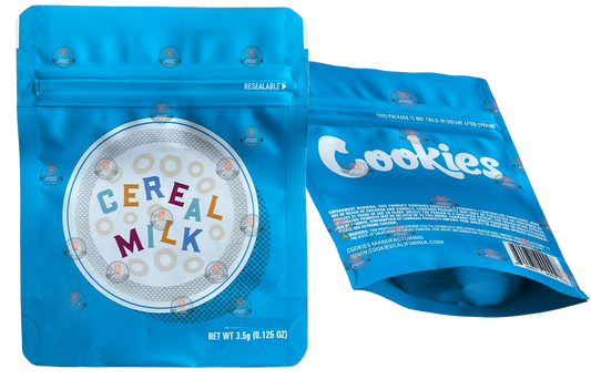 Cookies Cereal Milk Mylar Bags 3.5 Grams Smell Proof Resealable Bags w/ Holographic Authenticity Stickers