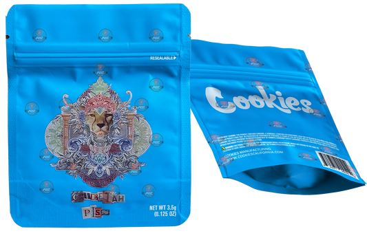 Cookies Cheetah Piss Mylar Bags 3.5 Grams Smell Proof Resealable Bags w/ Holographic Authenticity Stickers