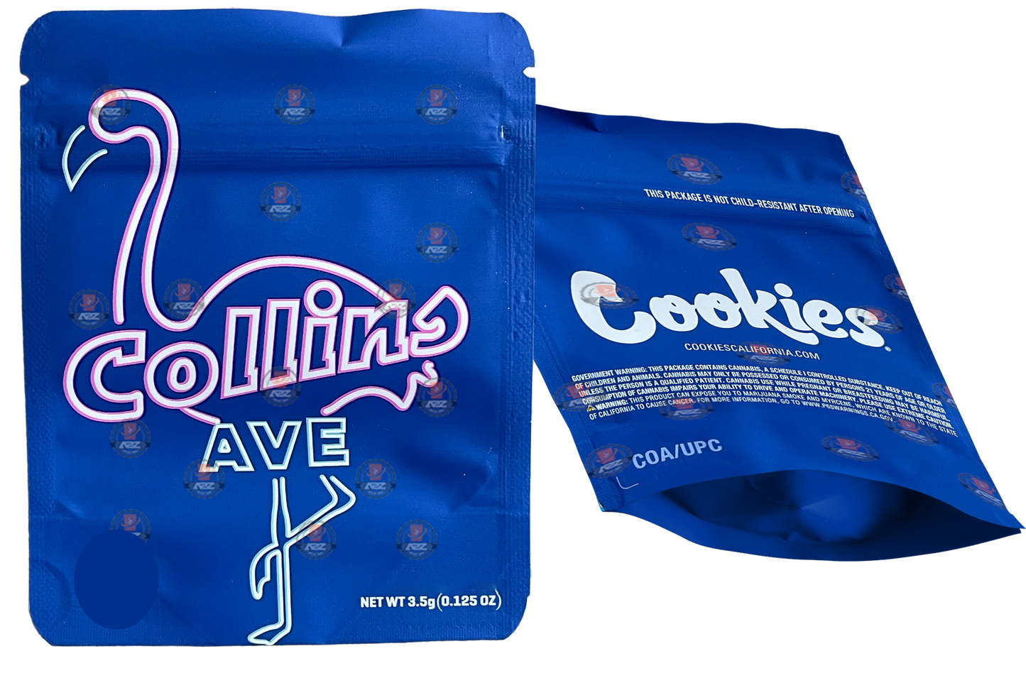 Cookies Collins Ave Mylar Bags 3.5 Grams Smell Proof Resealable Bags w/ Holographic Authenticity Stickers