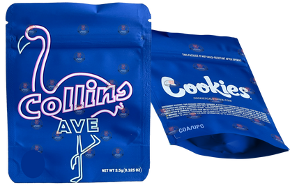 Cookies Collins Ave Mylar Bags 3.5 Grams Smell Proof Resealable Bags w/ Holographic Authenticity Stickers