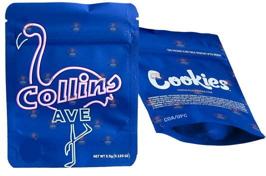 Cookies Collins Ave Mylar Bags 3.5 Grams Smell Proof Resealable Bags w/ Holographic Authenticity Stickers