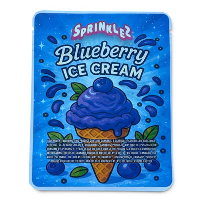 Sprinklez Blueberry Ice Cream 3.5G Mylar sticker Bags -With stickers and label