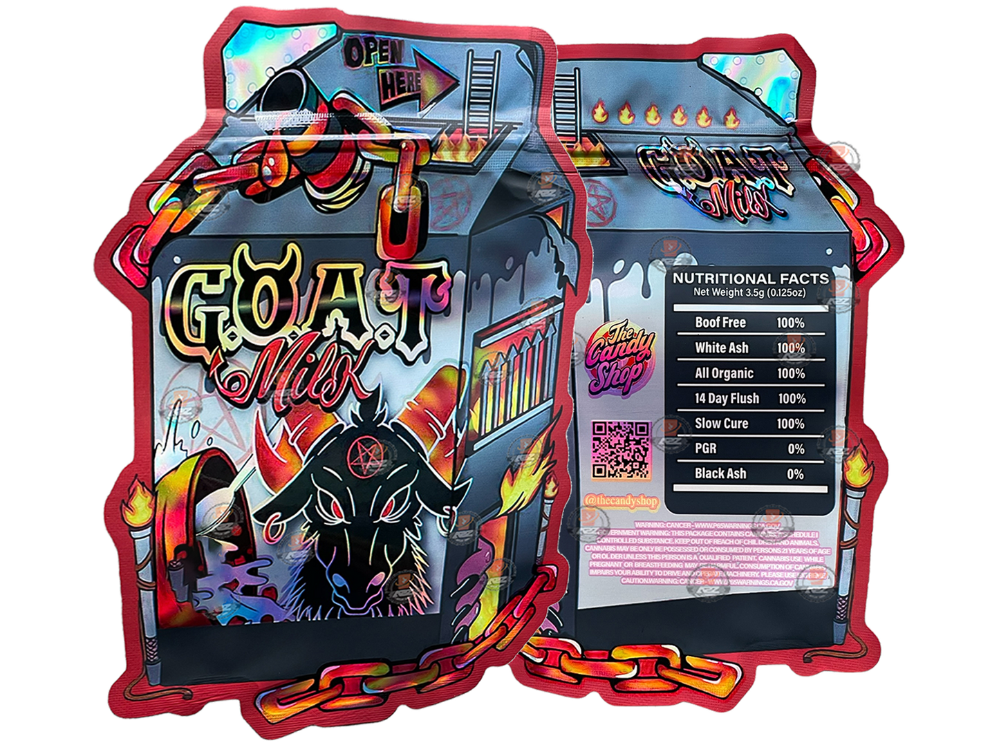 Goat Milk Mylar bag 3.5g cut out Empty Packaging- Holographic