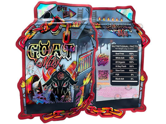 Goat Milk Mylar bag 3.5g cut out Empty Packaging- Holographic