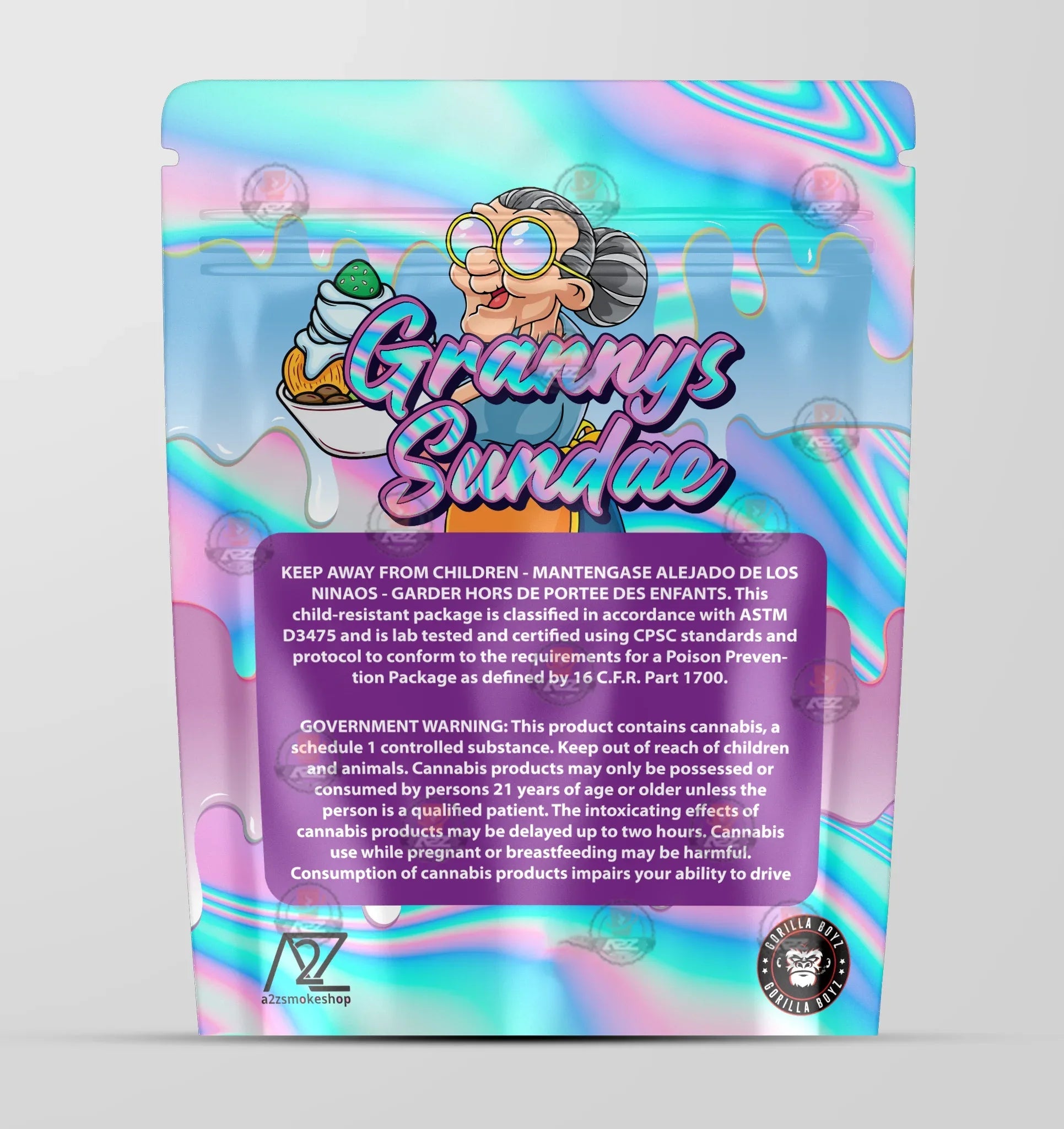 Granny's Sundae Holographic Mylar bag 3.5g - Black Unicorn - Packaging only - Black Unicorn Hub