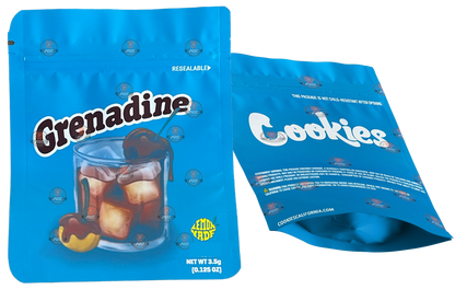 Cookies Grenadine Mylar Bags 3.5 Grams Smell Proof Resealable Bags w/ Holographic Authenticity Stickers and Label