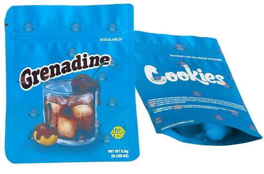 Cookies Grenadine Mylar Bags 3.5 Grams Smell Proof Resealable Bags w/ Holographic Authenticity Stickers and Label