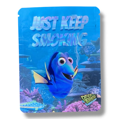 Deep Fried Just Keep Smoking 3.5g Sticker Mylar Bag- Packaging Only