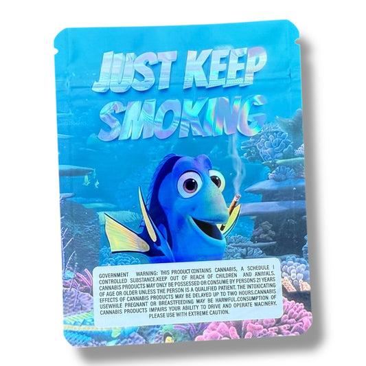 Deep Fried Just Keep Smoking 3.5g Sticker Mylar Bag- Packaging Only