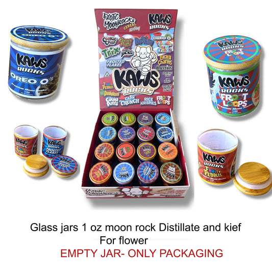 Kawz Moon Rocks Cereal Edition 1oz Glass Jars - Varity Pack 16 Strains in box Empty Jars