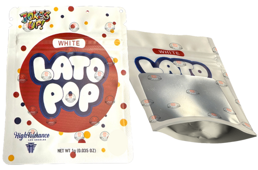 Jokes Up White Lato Pop 1 Gram Mylar bags with window-Packaging Only
