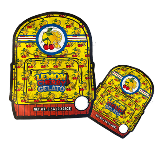 Backpack Boyz Lemon Cherry Gelato cut out Mylar zip lock bag 3.5G