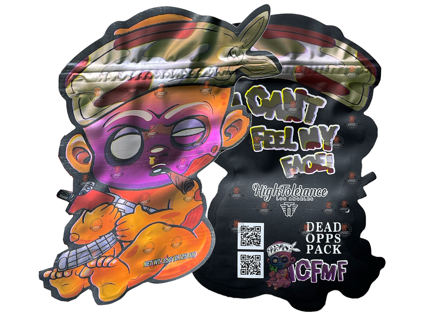 Dead Opps Pack Baby I Can't Feel My  Face Cut Out Mylar Bags 3.5g High Tolerance