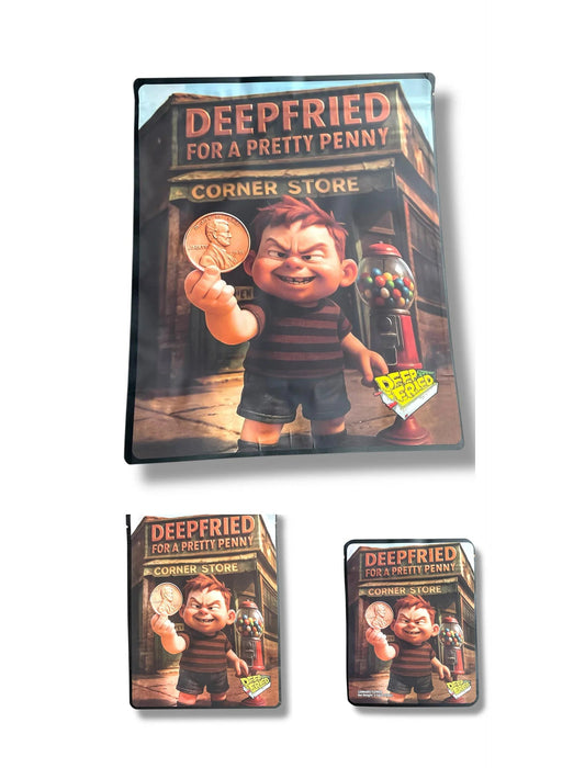 Deep Fried For A Pretty Penny Combo Sticker Mylar Bags | 16oz, 1oz & 3.5g - Black Unicorn Hub