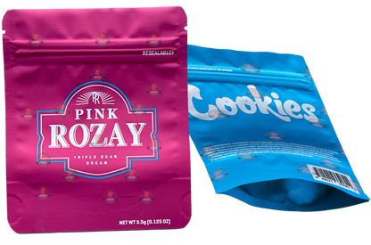 Cookies Pink Rozay Mylar Bags 3.5 Grams Smell Proof Resealable Bags w/ Holographic Authenticity Stickers