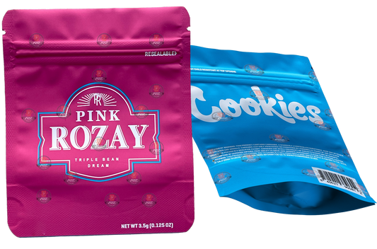 Cookies Pink Rozay Mylar Bags 3.5 Grams Smell Proof Resealable Bags w/ Holographic Authenticity Stickers