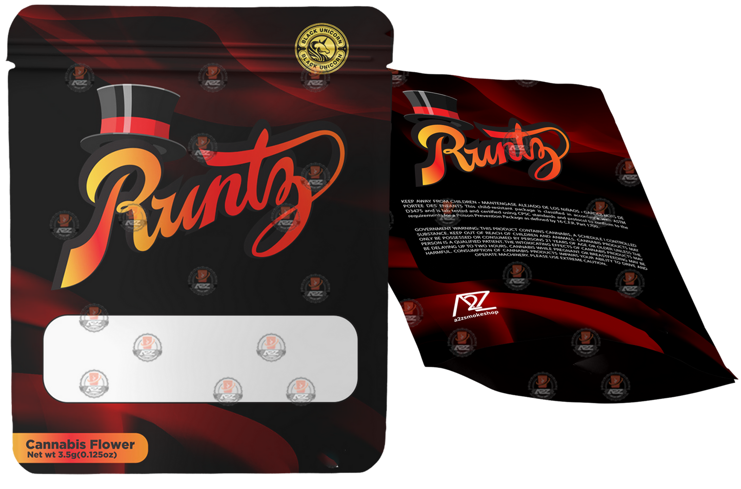 Black Unicorn  Mylar bag with Window 3.5G