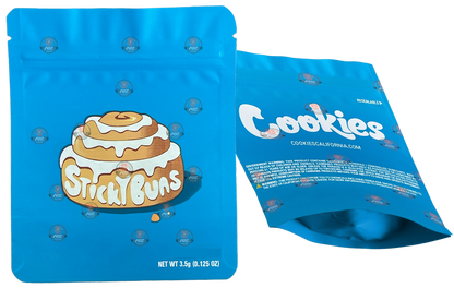 Cookies Sticky Buns Mylar Bags 3.5 Grams Smell Proof Resealable Bags w/ Holographic Authenticity Stickers and Label