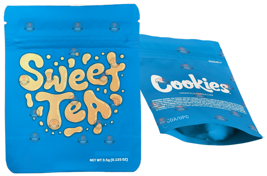 Cookies Sweet Tea Mylar Bags 3.5 Grams Smell Proof Resealable Bags w/ Holographic Authenticity Stickers