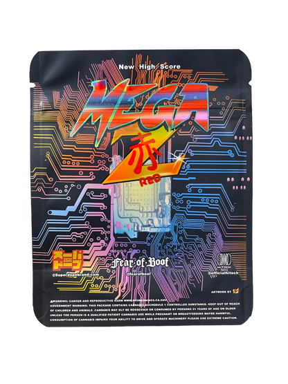 Mega Z Red 3.5g Mylar Bag Super Dope Holographic