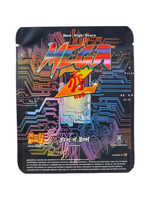 Mega Z Red 3.5g Mylar Bag Super Dope Holographic