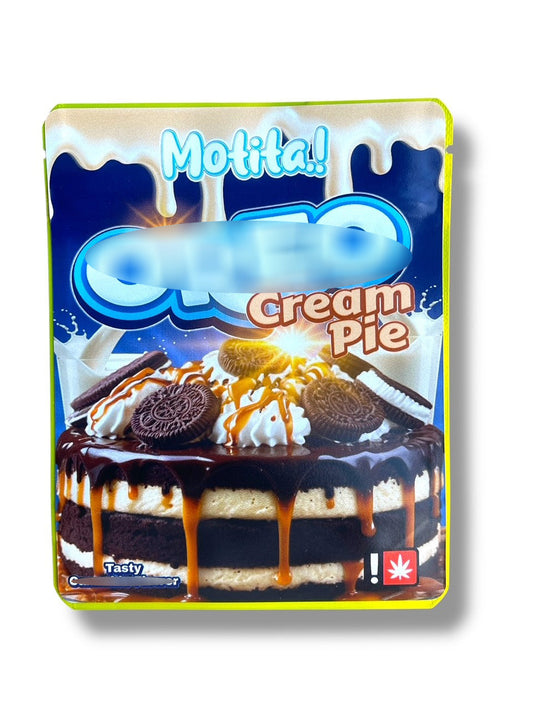 Motita Cream Pie 3.5G Sticker Mylar Bags (4x5 inch, Zip Lock, Double-Sided)