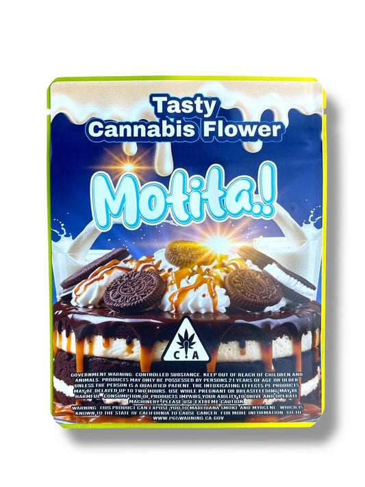 Motita Cream Pie 3.5G Sticker Mylar Bags (4x5 inch, Zip Lock, Double-Sided)