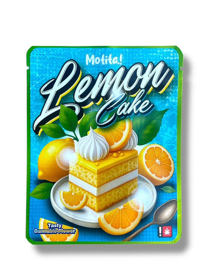 Motita Lemon Cake 3.5G Sticker Mylar Bags (4x5 inch, Zip Lock, Double-Sided)