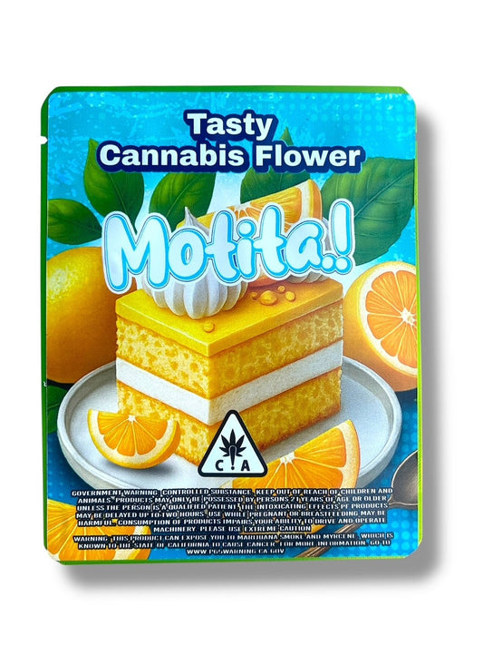 Motita Lemon Cake 3.5G Sticker Mylar Bags (4x5 inch, Zip Lock, Double-Sided)