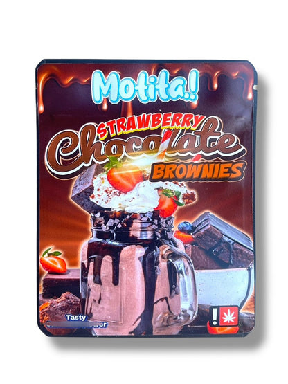 Motita Strawberry Chocolate Brownies 3.5G Sticker Mylar Bags (4x5 inch, Zip Lock, Double-Sided)