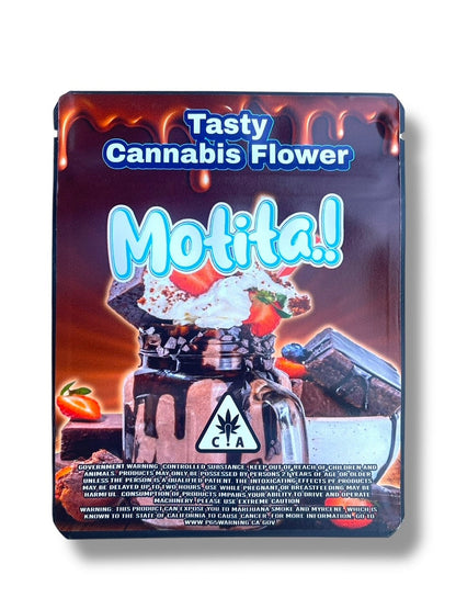 Motita Strawberry Chocolate Brownies 3.5G Sticker Mylar Bags (4x5 inch, Zip Lock, Double-Sided)