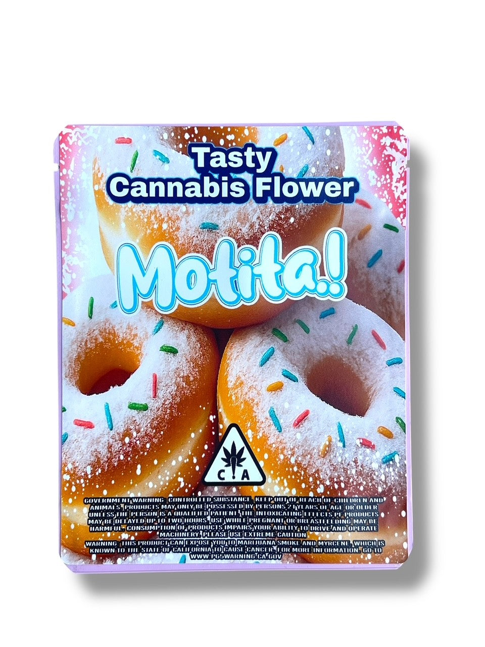 Motita Powdered Sugar Donuts 3.5G Sticker Mylar Bag (4x5, Zip Lock)