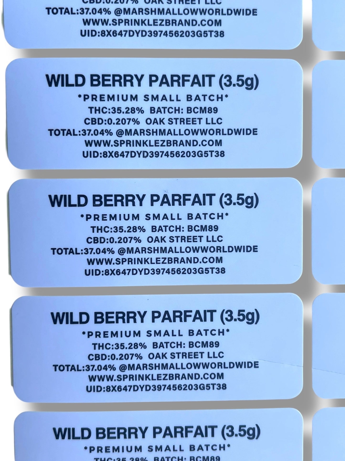 Sprinklez Wild Berry Parfait 3.5G Mylar Bags -With stickers and label