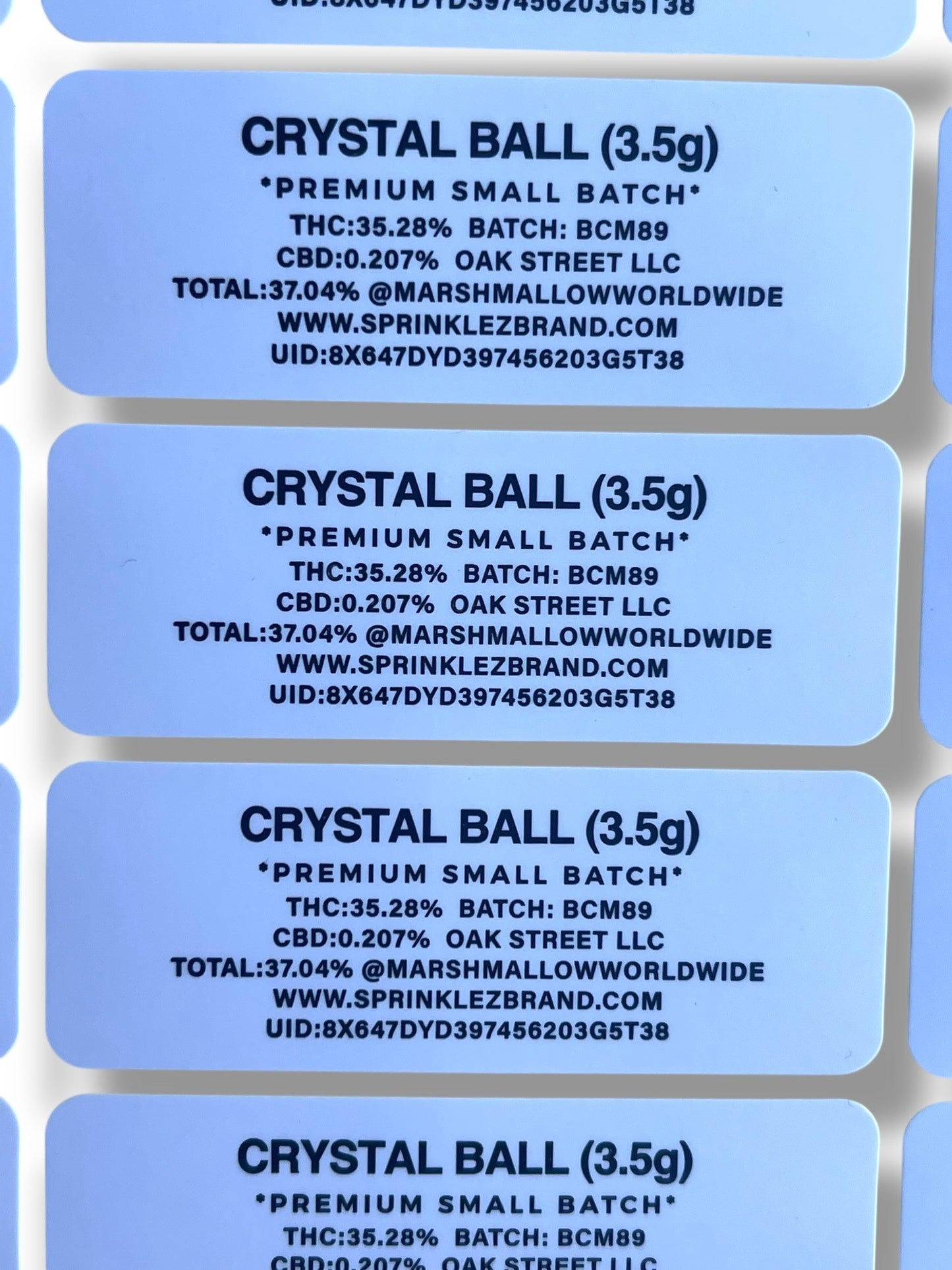 Sprinklez Crystal Ball 3.5G Mylar Bags -With stickers and label
