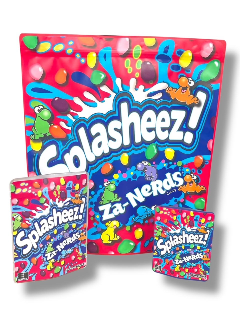 Splasheez Za-Combo Sticker Mylar Bags | Stand-Up 16oz, 1oz & 3.5g