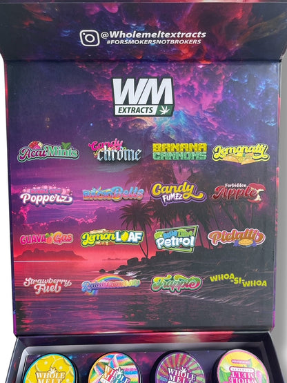 Whole Melt Exotics 1oz Glass Jars - Varity Pack 16 Strains in box Empty Jars