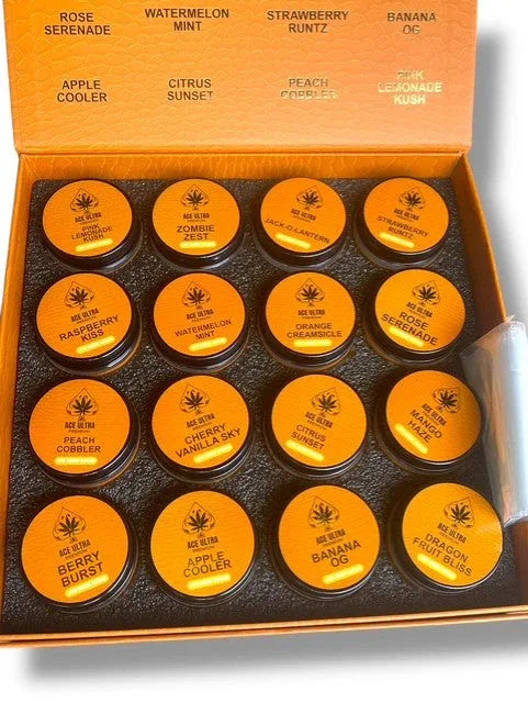 Ace Ultra Premium 1oz Glass Jars - Varity Pack 16 Strains in box Empty Jars - Black Unicorn Hub