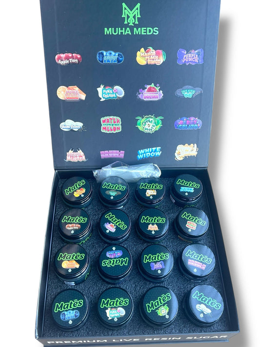 Muha Meds Mates Variety Pack 16-1oz Jars in a box Live Resin