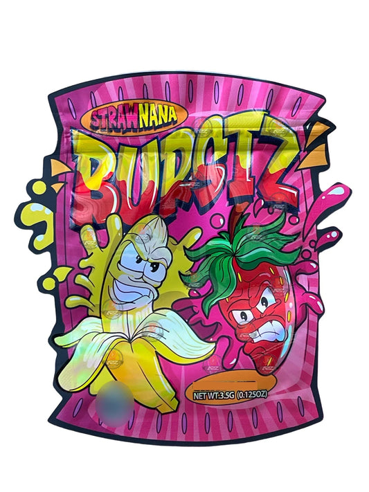Strawnana Burstz 3.5 grams Mylar Bag Holographic Strawberry and Banana Burst - Black Unicorn Hub
