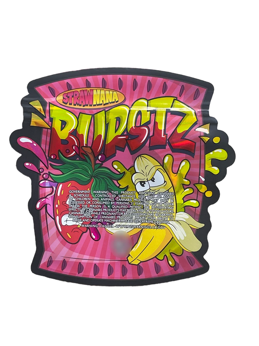 Strawnana Burstz 200 MG Mylar Edible Bag Holographic - Strawberry and Banana Burst- Packaging Only - Black Unicorn Hub