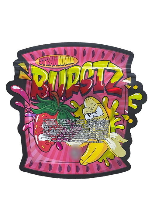 Strawnana Burstz 200 MG Mylar Edible Bag Holographic - Strawberry and Banana Burst- Packaging Only