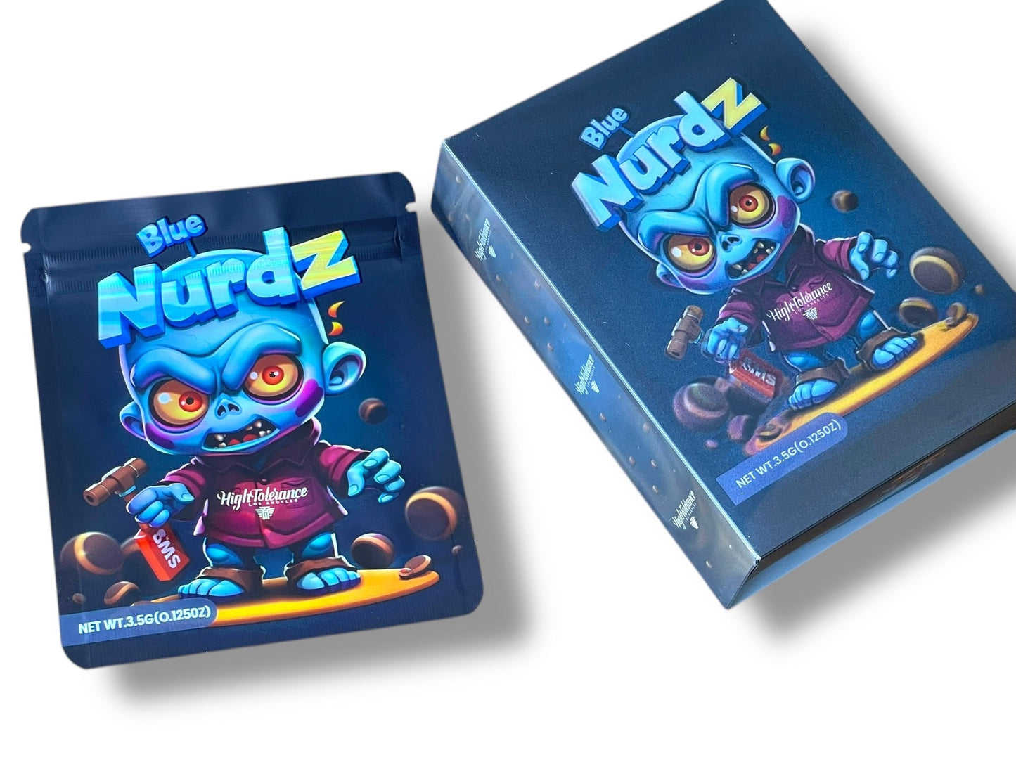 High Tolerance Blue Nurdz 3D Box and Bags 3.5g Box Packaging Holographic