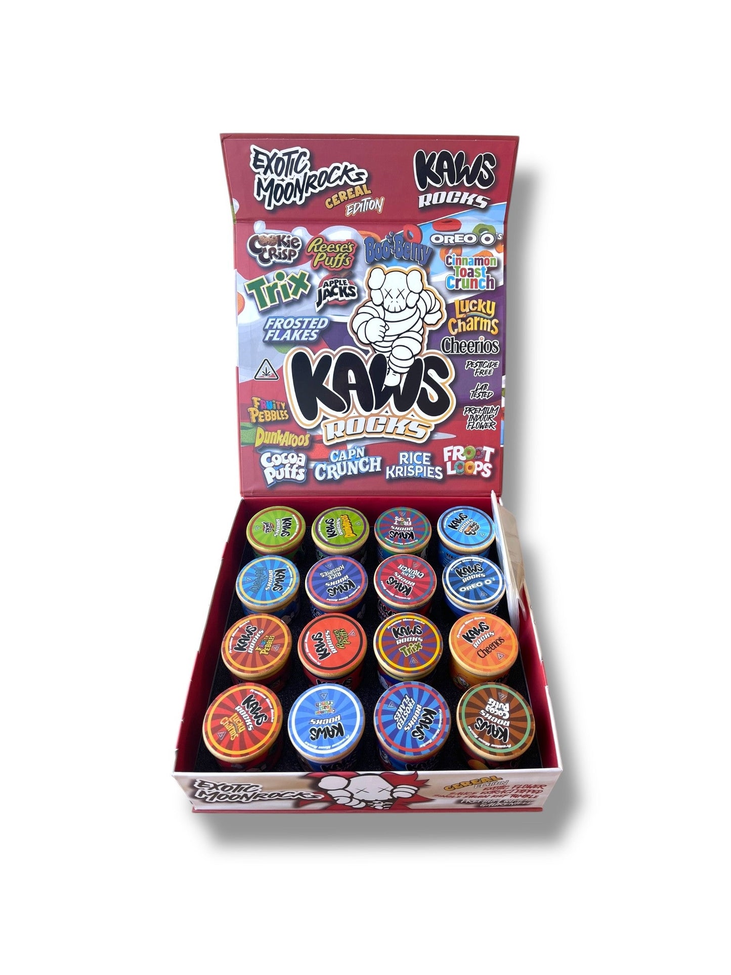 Kawz Moon Rocks Cereal Edition 1oz Glass Jars - Varity Pack 16 Strains in box Empty Jars